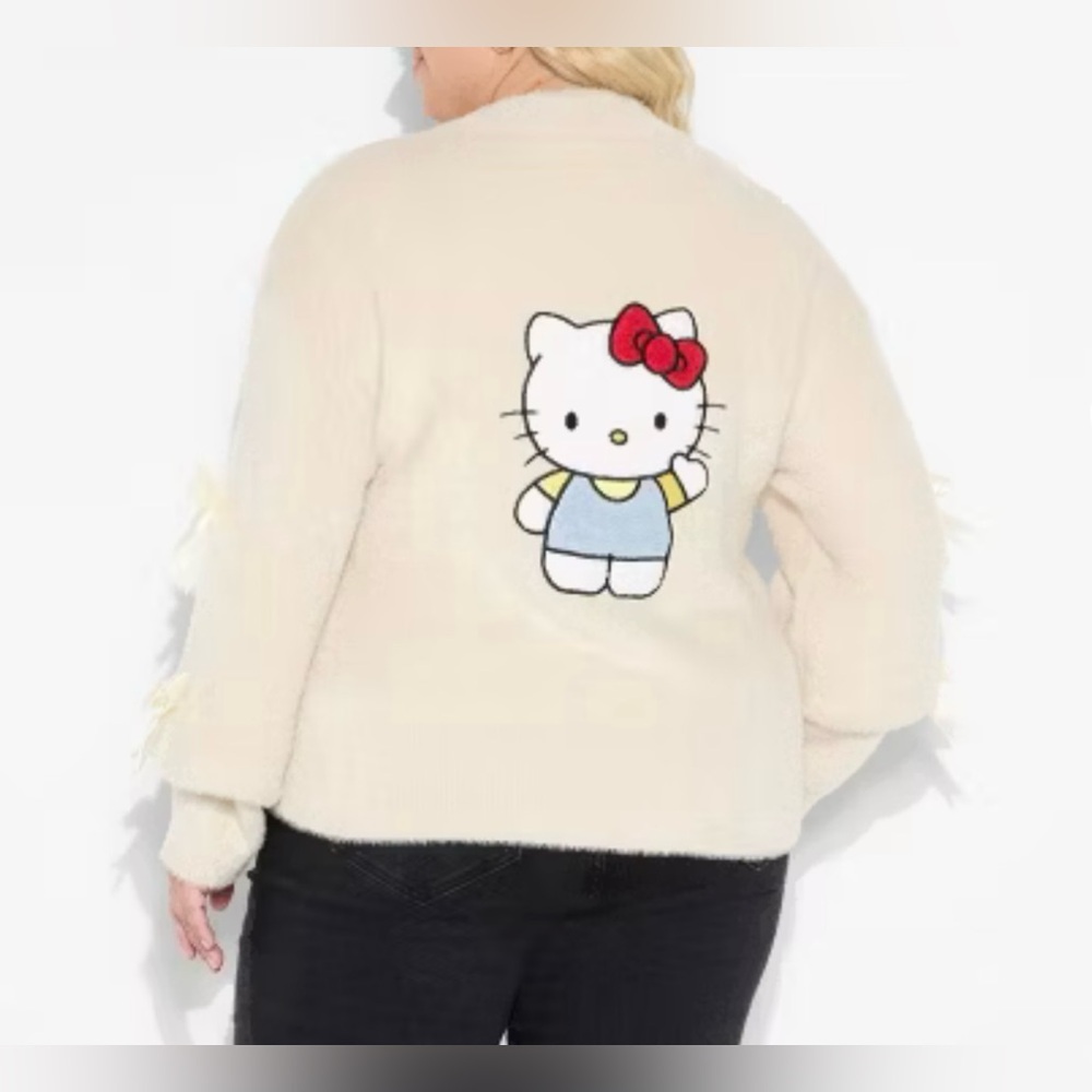 Women's Hello Kitty Plus Size Graphic Cardigan -Cream 3X